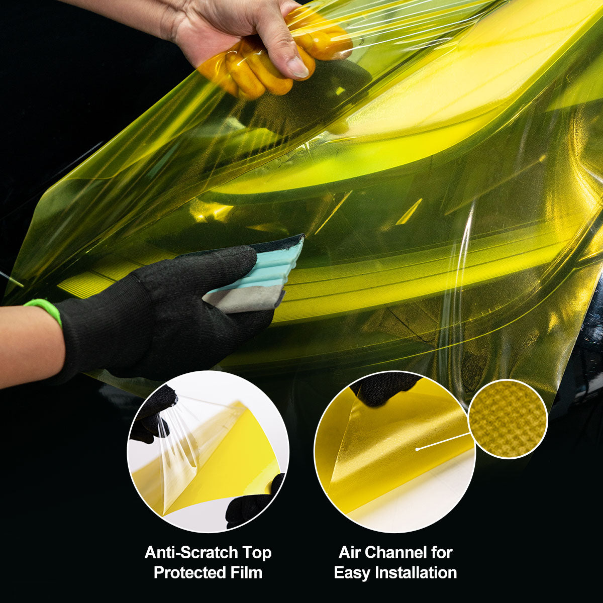 Golden Yellow Headlight Film with Air Channel Paper Liner