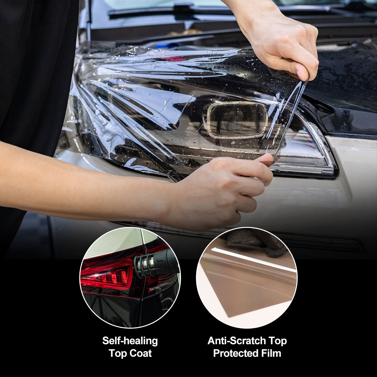 Light Black Headlight Film With Self Healing Topcoat